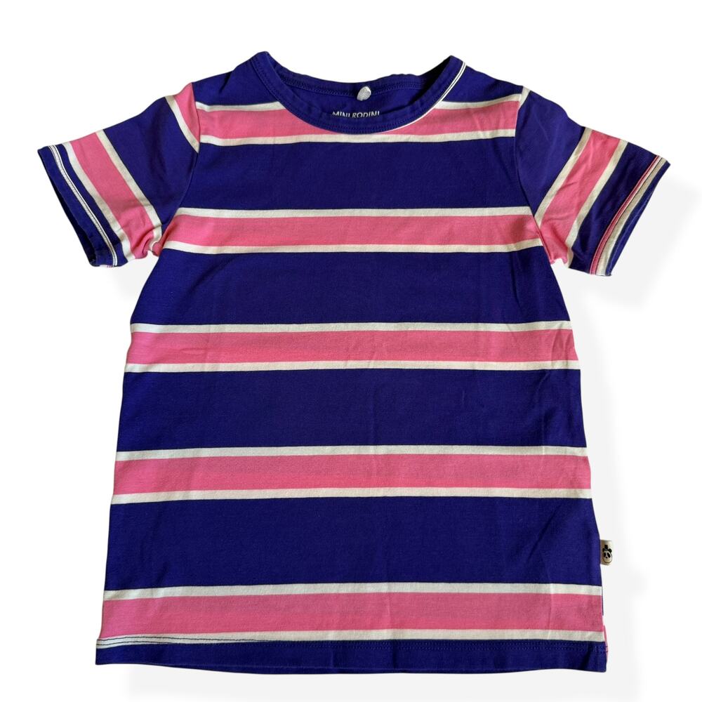 Mini Rodini Organic Cotton Pink Purple Striped Tee Girls 6-7
